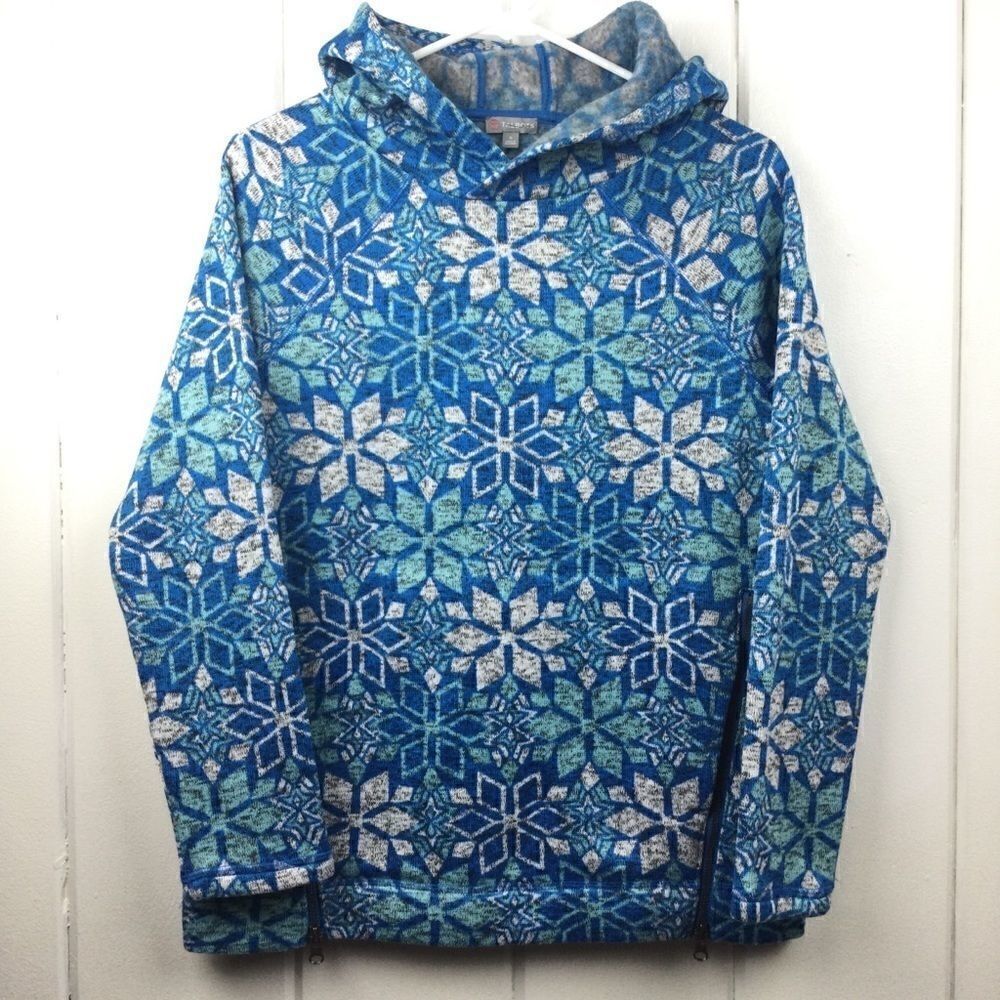 ‎Talbots Snowflake Pullover Blue Snowflake Fleece Hoodie, Size Small